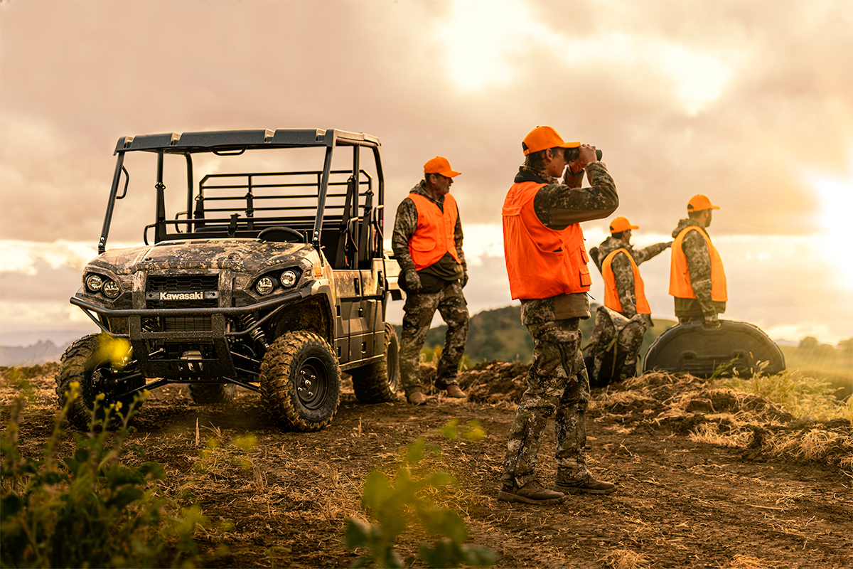 Front angle of a side x side parked off-road.