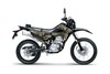 Side angle of a brown motorcycle staged in a white studio background.