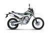 Profile angle of a silver motorcycle staged in a white studio background.