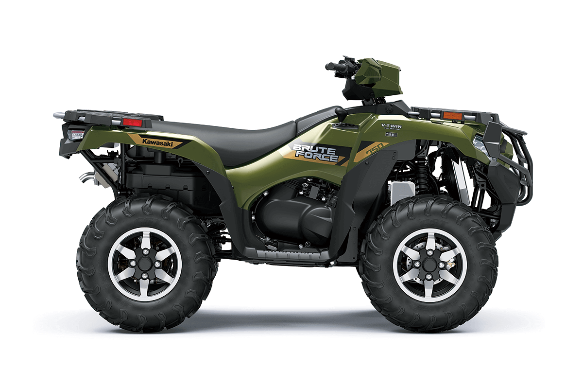 Profile angle of an ATV staged in a white studio background.