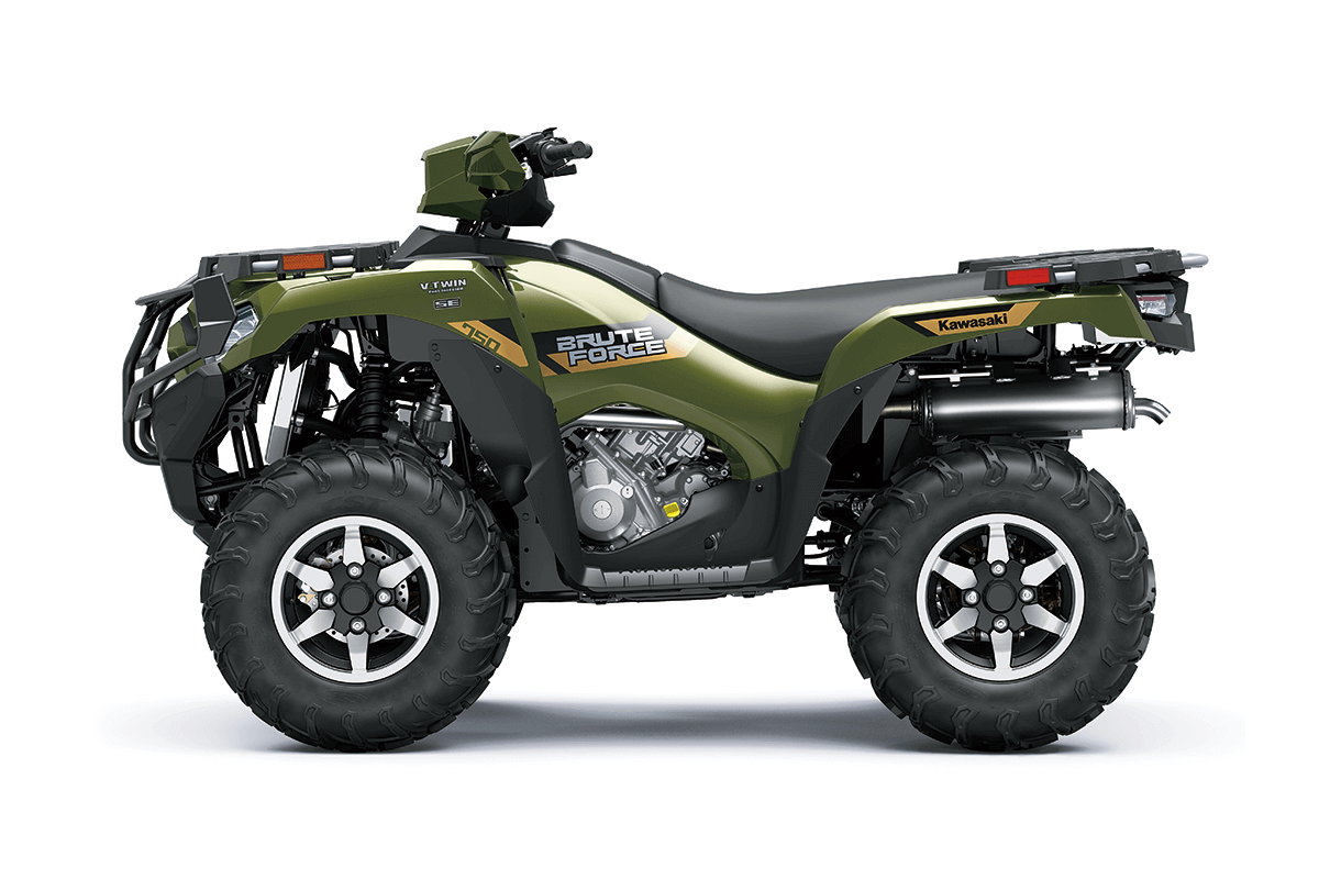 Side angle of an ATV staged in a white studio background.