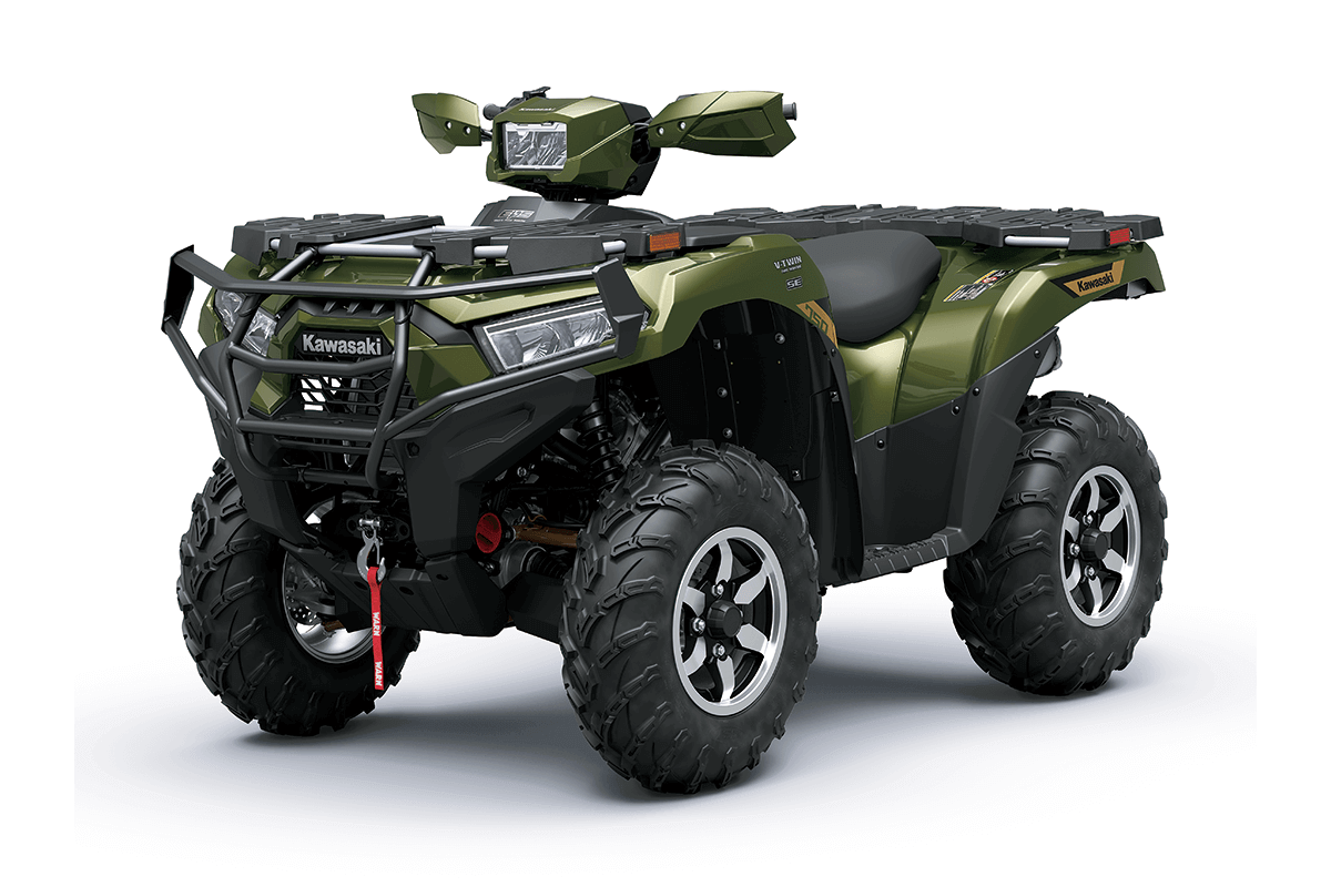 Three-quarter front angle of an ATV staged in a white studio background.