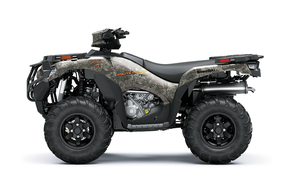 Side angle of an ATV staged in a white studio background.