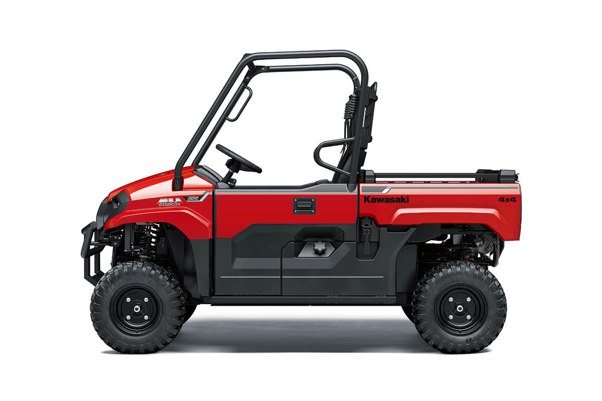 Side angle of a red side x side staged in a white studio background.