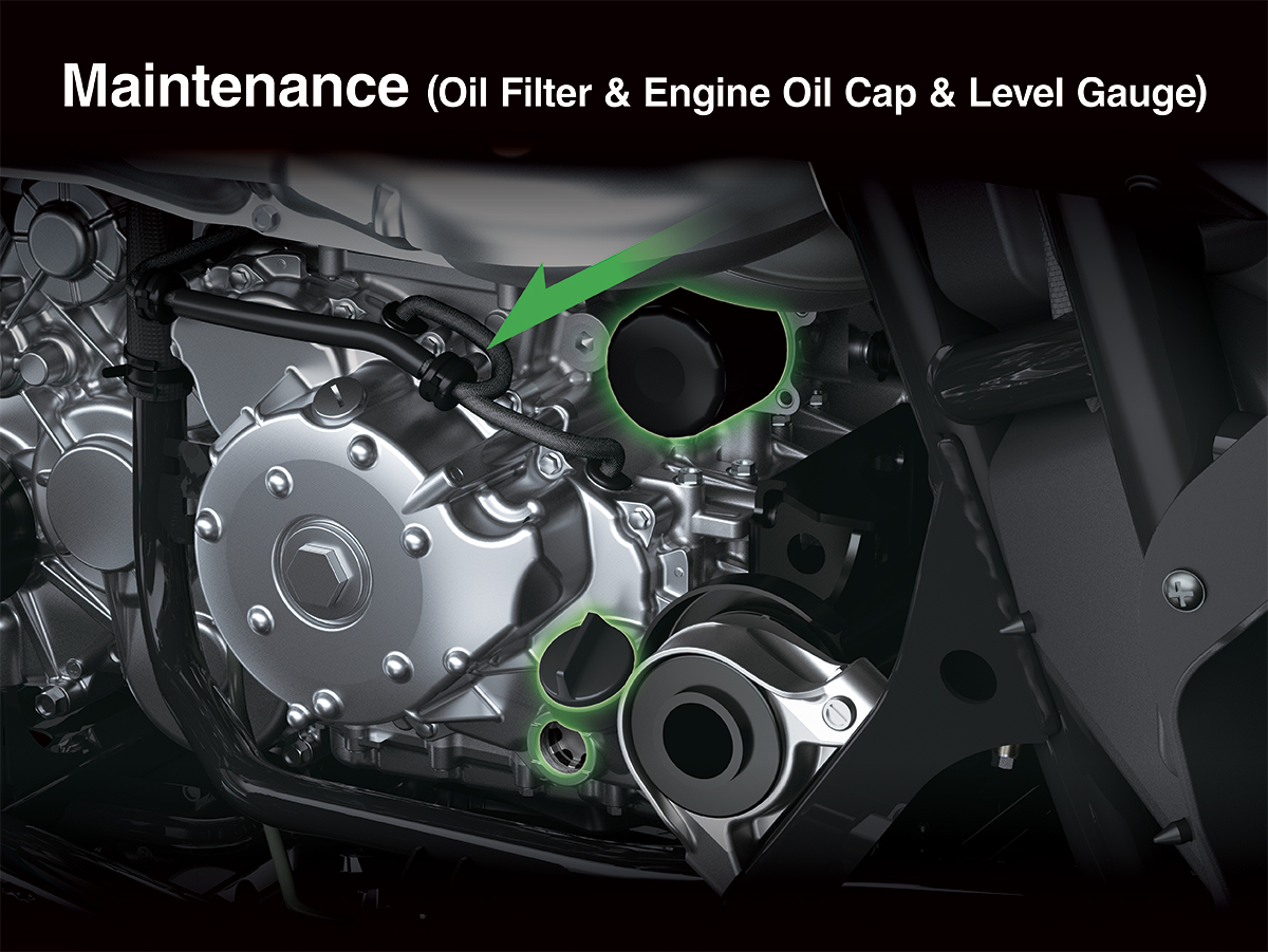 Graphic treatment showing parts for engine maintenance on a side x side.