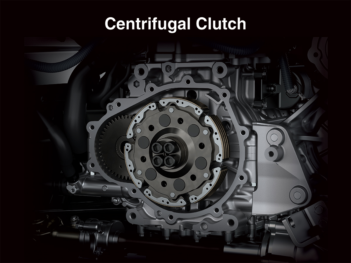 Close-up view of the centrifugal clutch on a side x side.