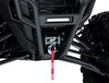Close-up view of the winch on a side x side staged in a white studio background.