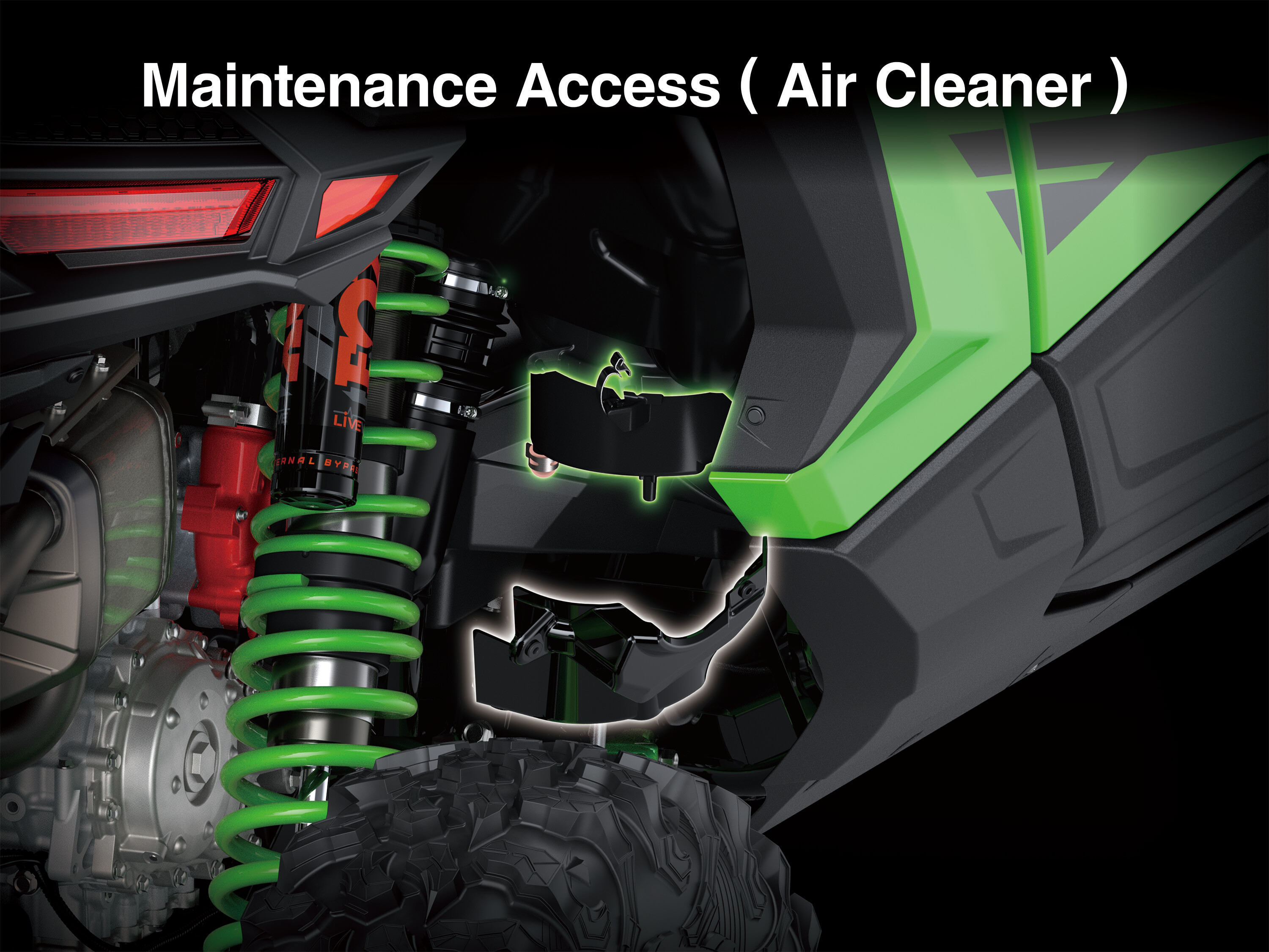 Graphic treatment of a side x side air cleaner access.