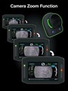 Graphic treatment of a side x side infotainment screen camera zoom function.