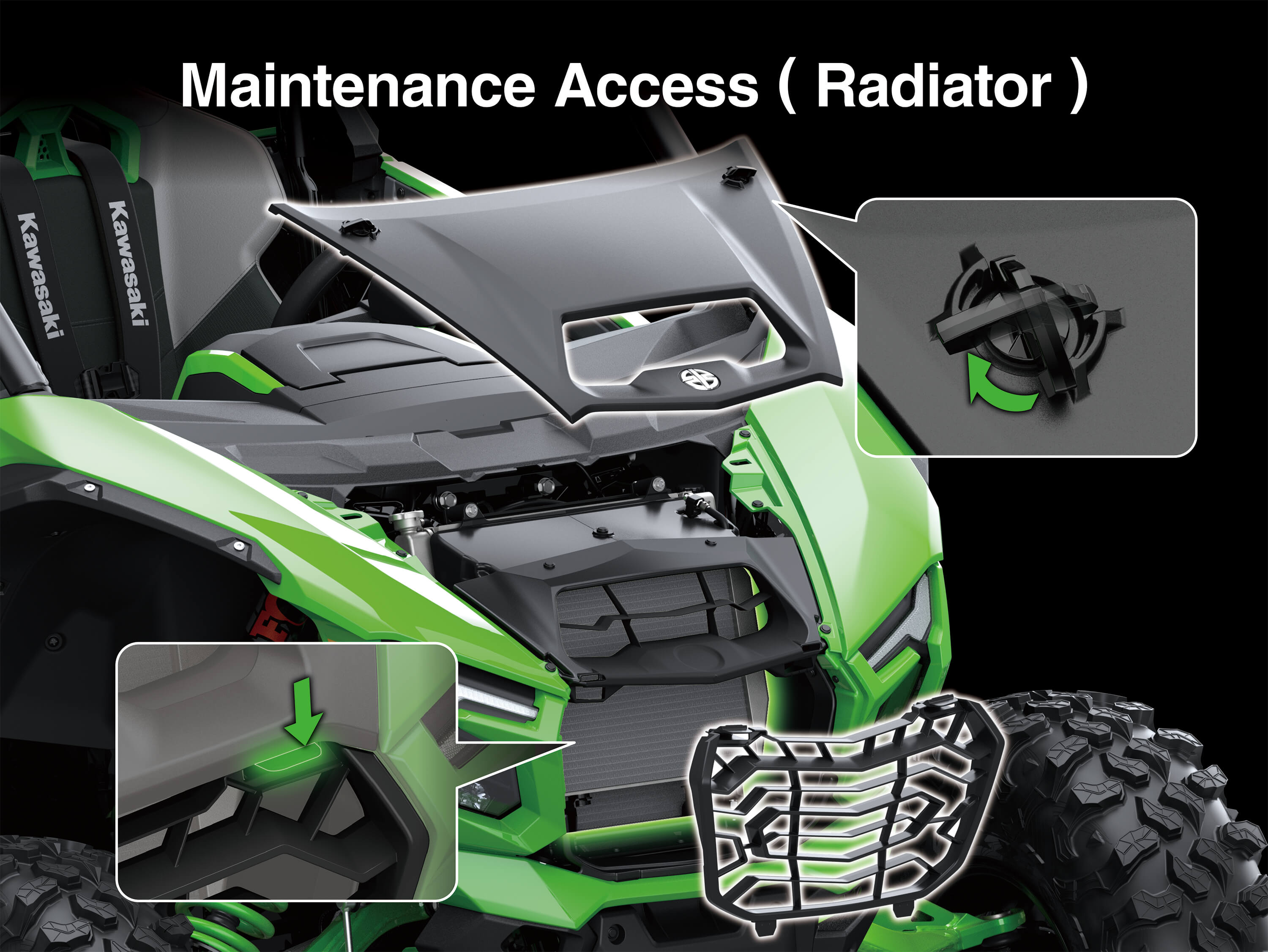 Graphic treatment of a side x side radiator access.