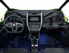 POV angle of the driver compartment inside a side x side in a white studio background.