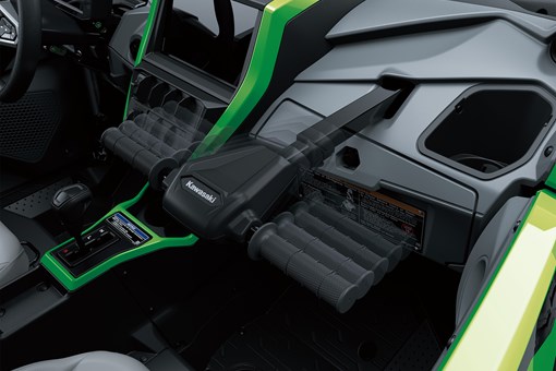 Front passenger compartment of a side x side in a white studio background. opens in a new window