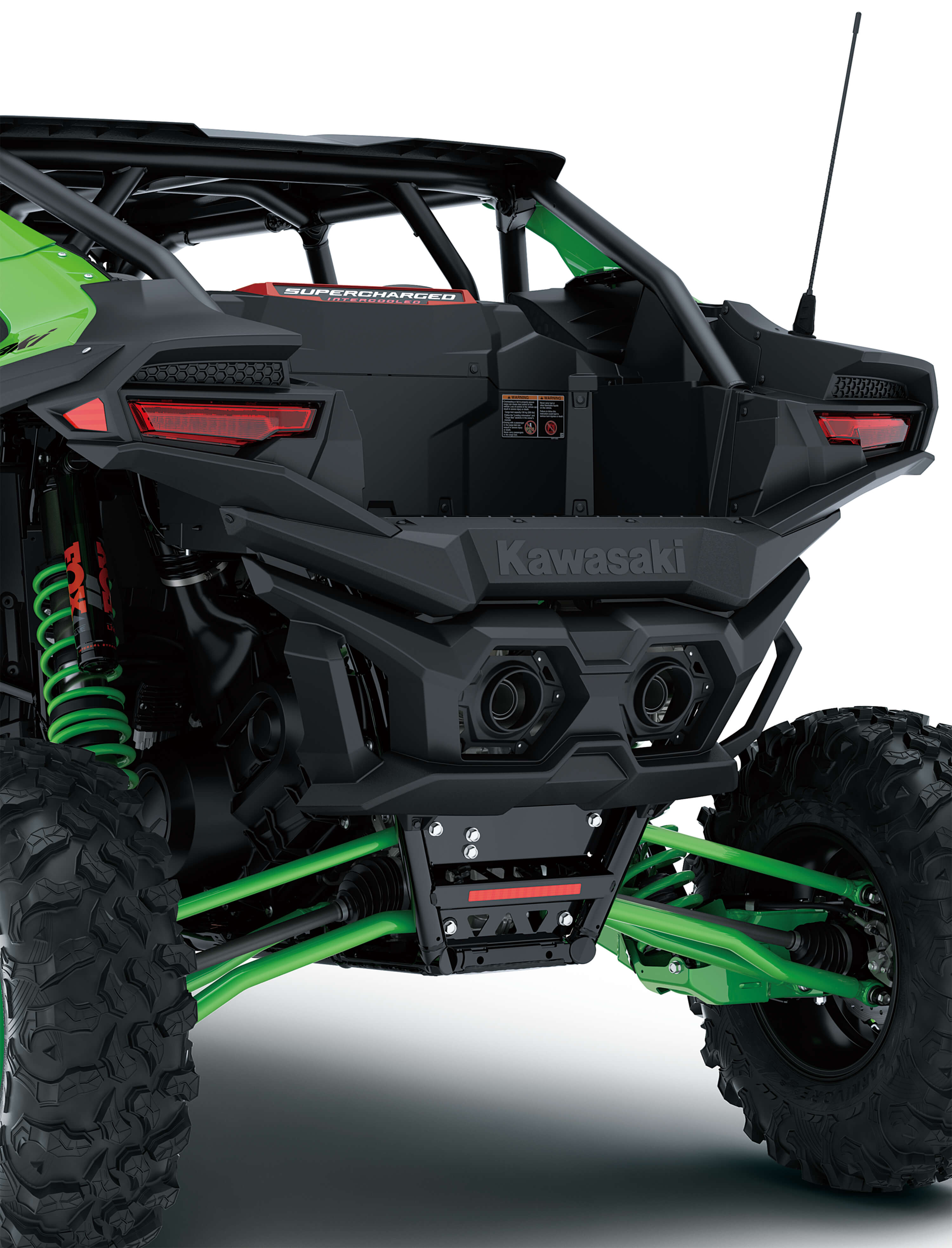 Rear three-quarter angle of rear storage on a side x side in a white studio background.