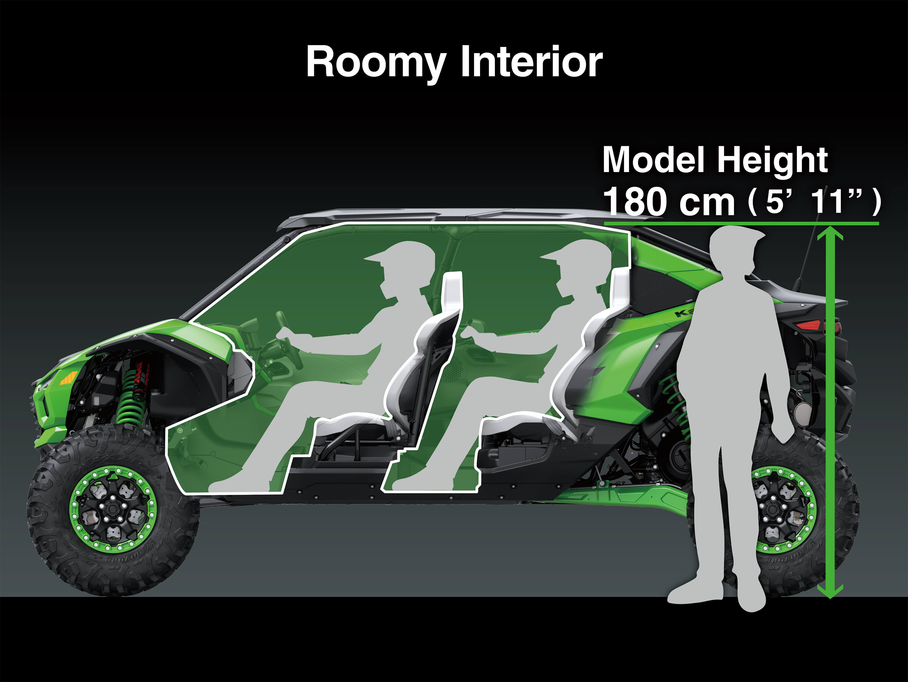 Graphic treatment of a side x side roomy interior.