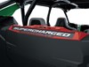 Close-up of Supercharged lettering on a side x side in a white studio background.