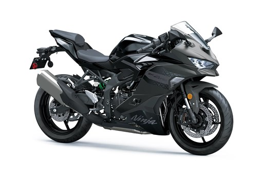 Three-quarter front angle of a black motorcycle staged in a white studio background. opens in a new window