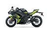 Side angle of a motorcycle staged in a white studio background.