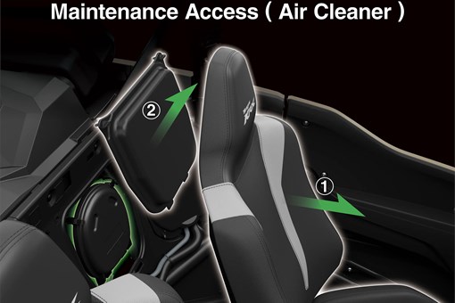 Graphic treatment showing air cleaner access on a side x side staged in a white studio background. opens in a new window