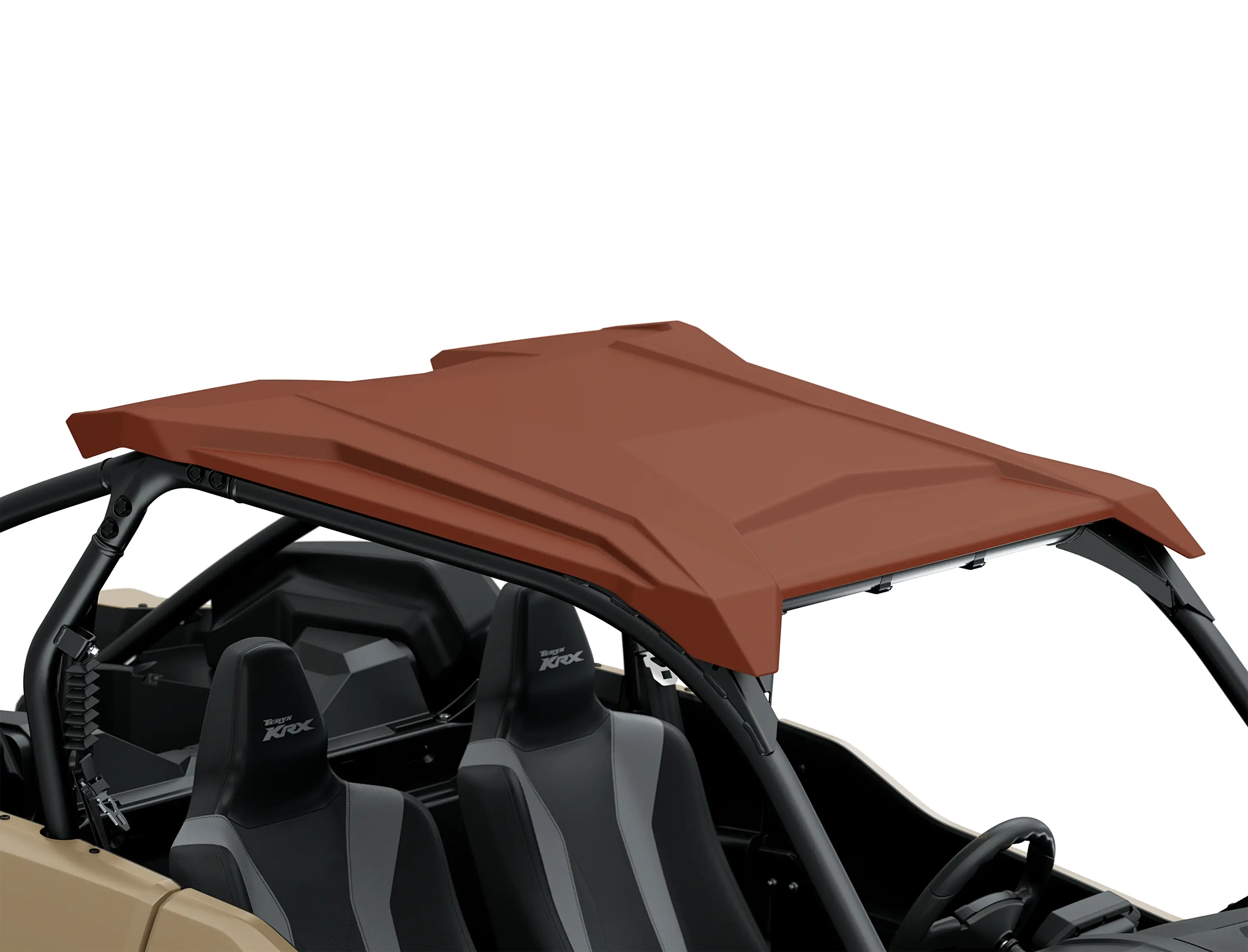 Close-up view of the roof of a side x side staged in a white studio background.