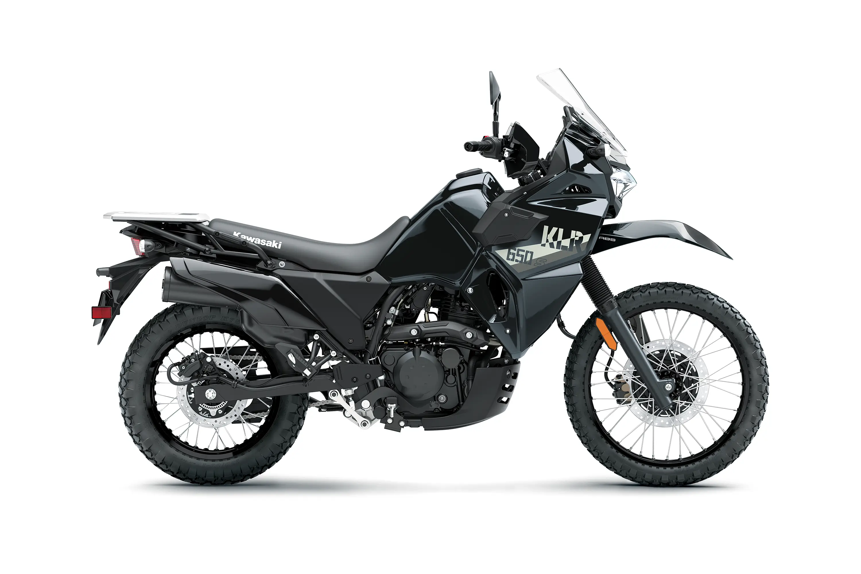 Side angle of a motorcycle staged in a white studio background.