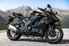 Side angle of a motorcycle parked.