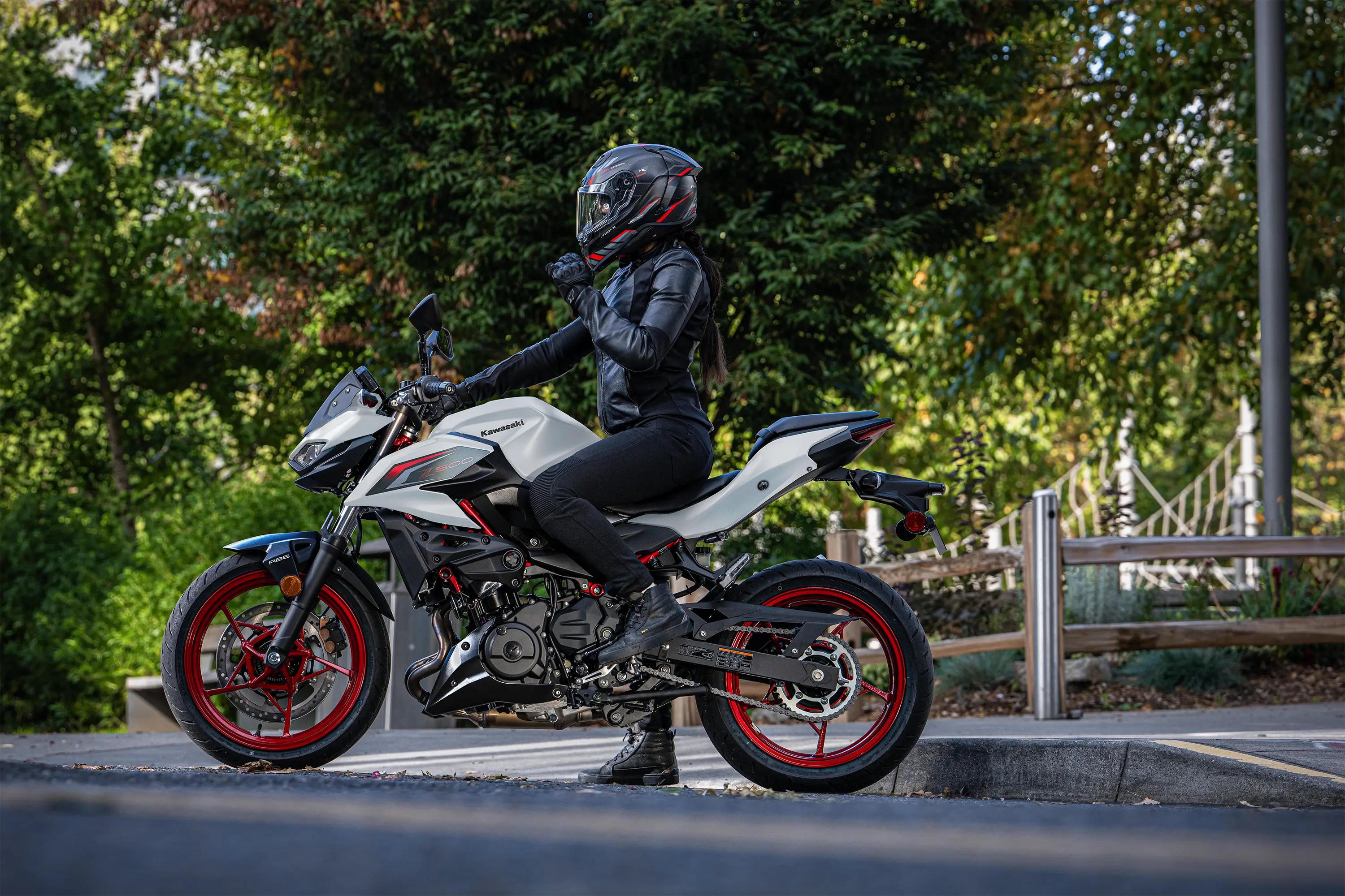 Profile angle of a motorcycle parked.