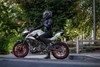 Profile angle of a motorcycle parked.