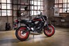 Profile angle of a motorcycle parked.