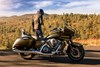 Side angle of a motorcycle parked.