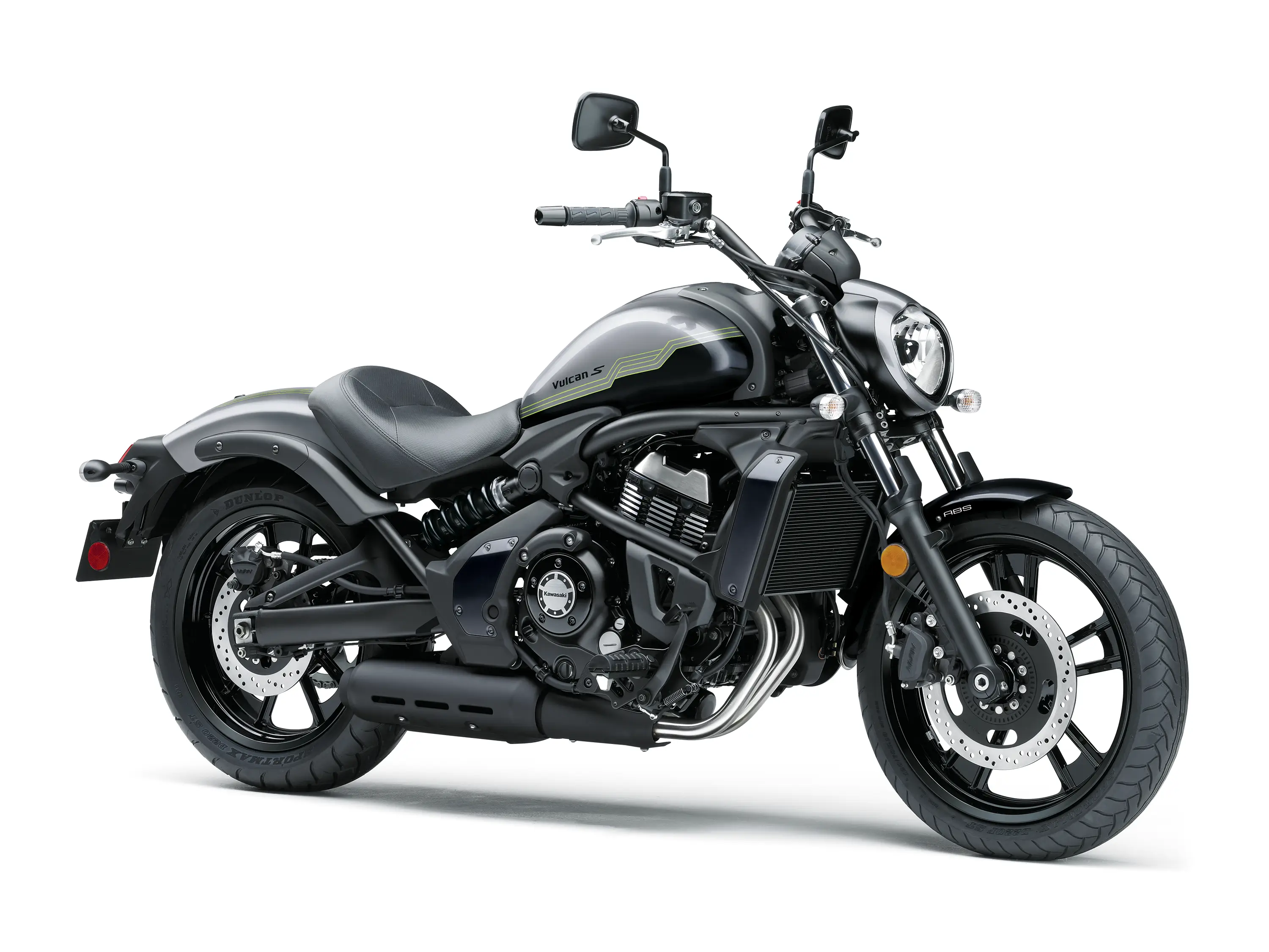 Three-quarter front angle of a motorcycle staged in a white studio background.