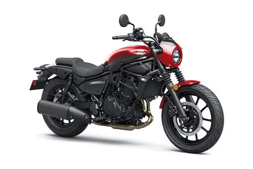 Three-quarter front angle of a motorcycle staged in a white studio background. opens in a new window