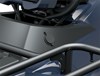 Closeup detail of an ATV staged in a white studio background.