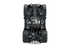 Underside angle of an ATV staged in a white studio background.
