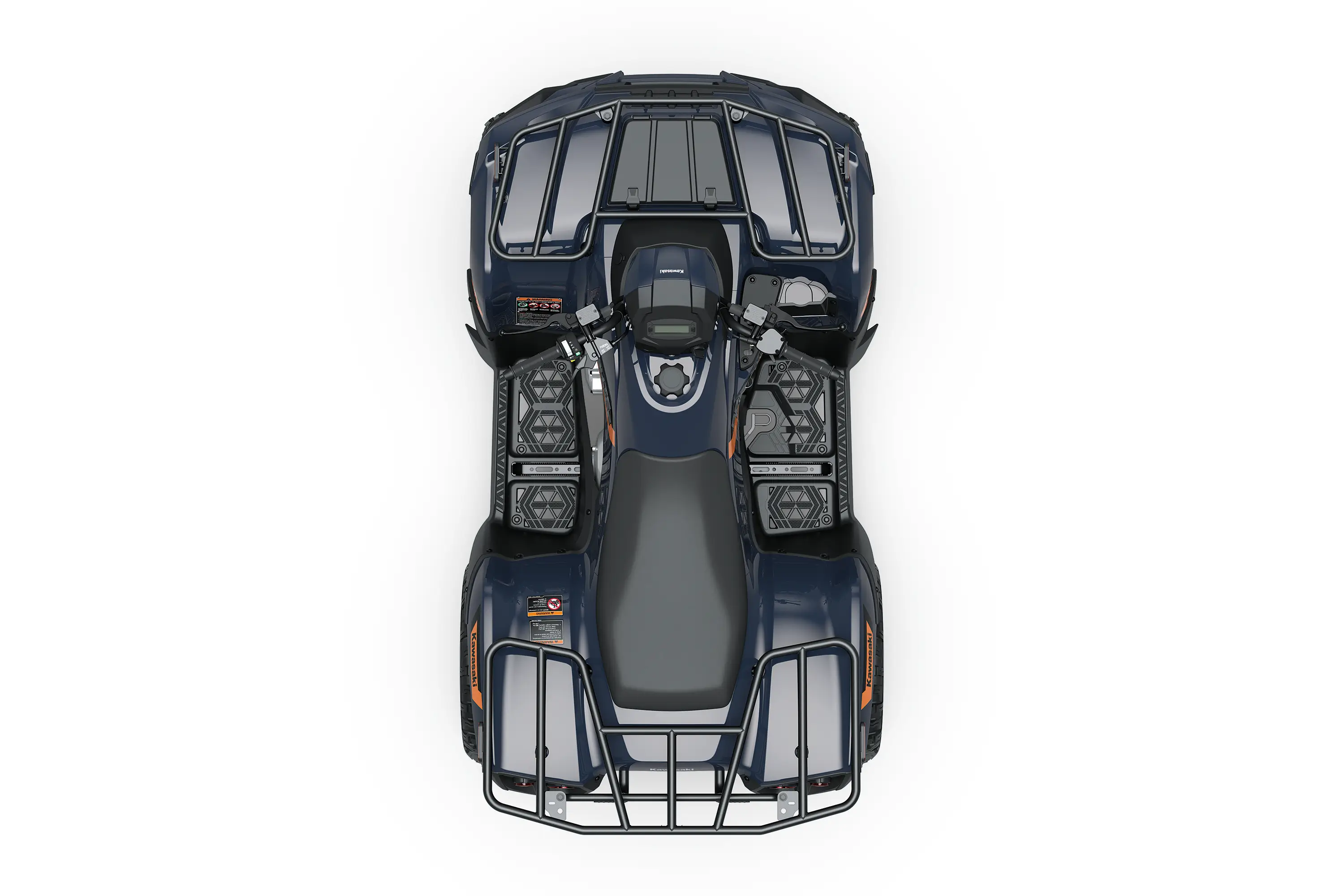Overhead angle of an ATV staged in a white studio background.