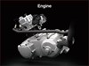 Graphic treatment showing engine of an ATV.