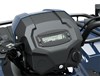 Closeup of screen on an ATV staged in a white studio background.