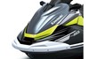 Closeup front angle of a personal watercraft staged in a white studio background.