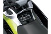 Closeup detail of a personal watercraft staged in a white studio background.