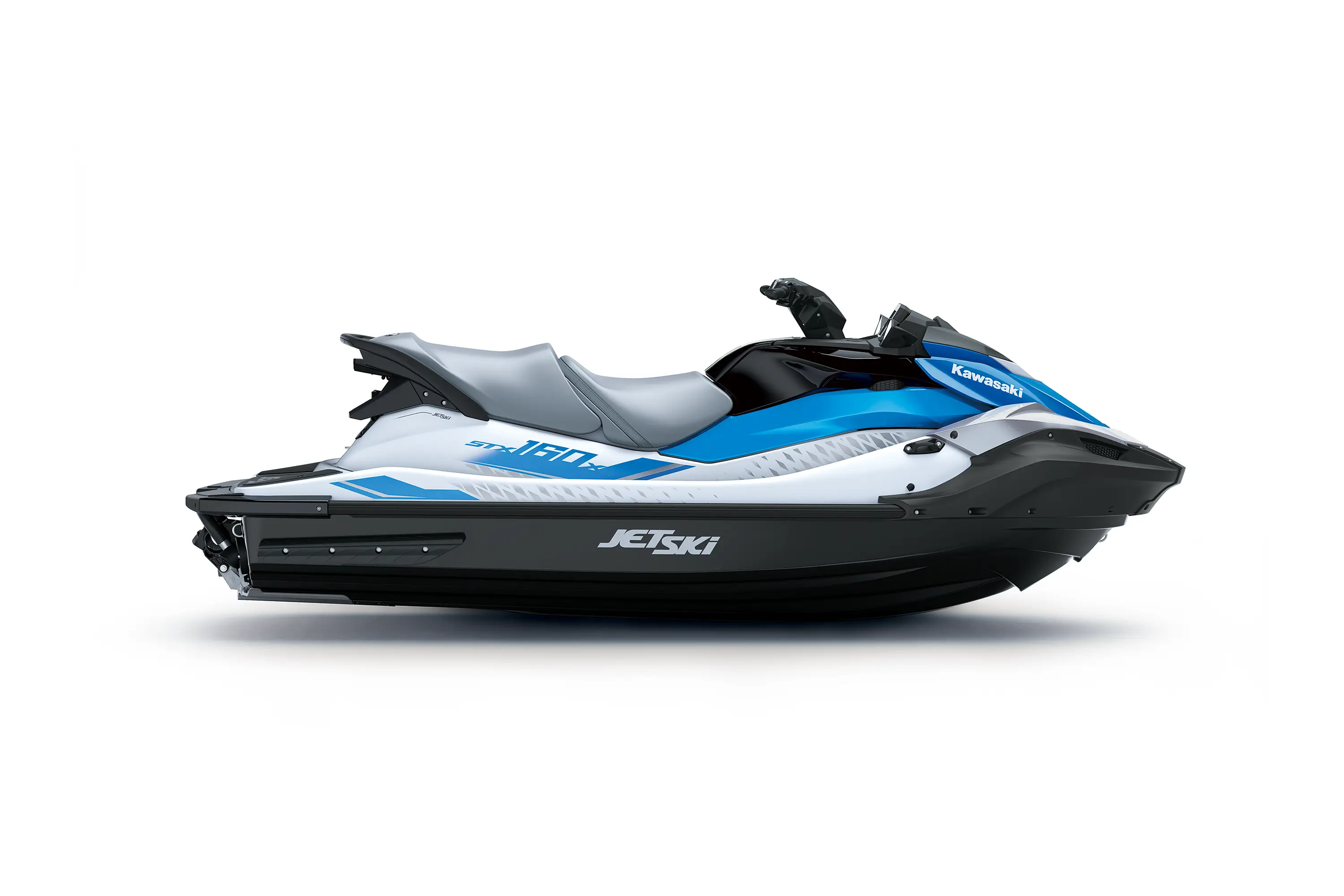 Side angle of a personal watercraft staged in a white studio background.