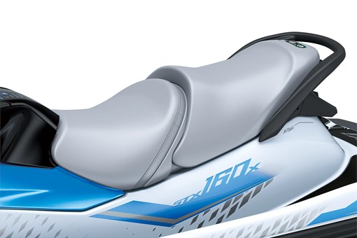 Closeup of seat of a personal watercraft staged in a white studio background. opens in a new window