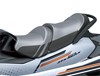 Closeup of a seat of a personal watercraft staged in a white studio background.