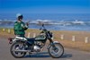 Profile angle of a motorcycle parked.