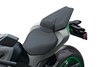 Closeup of motorcycle seat.