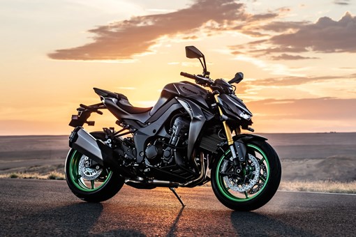 Profile angle of a motorcycle parked. opens in a new window