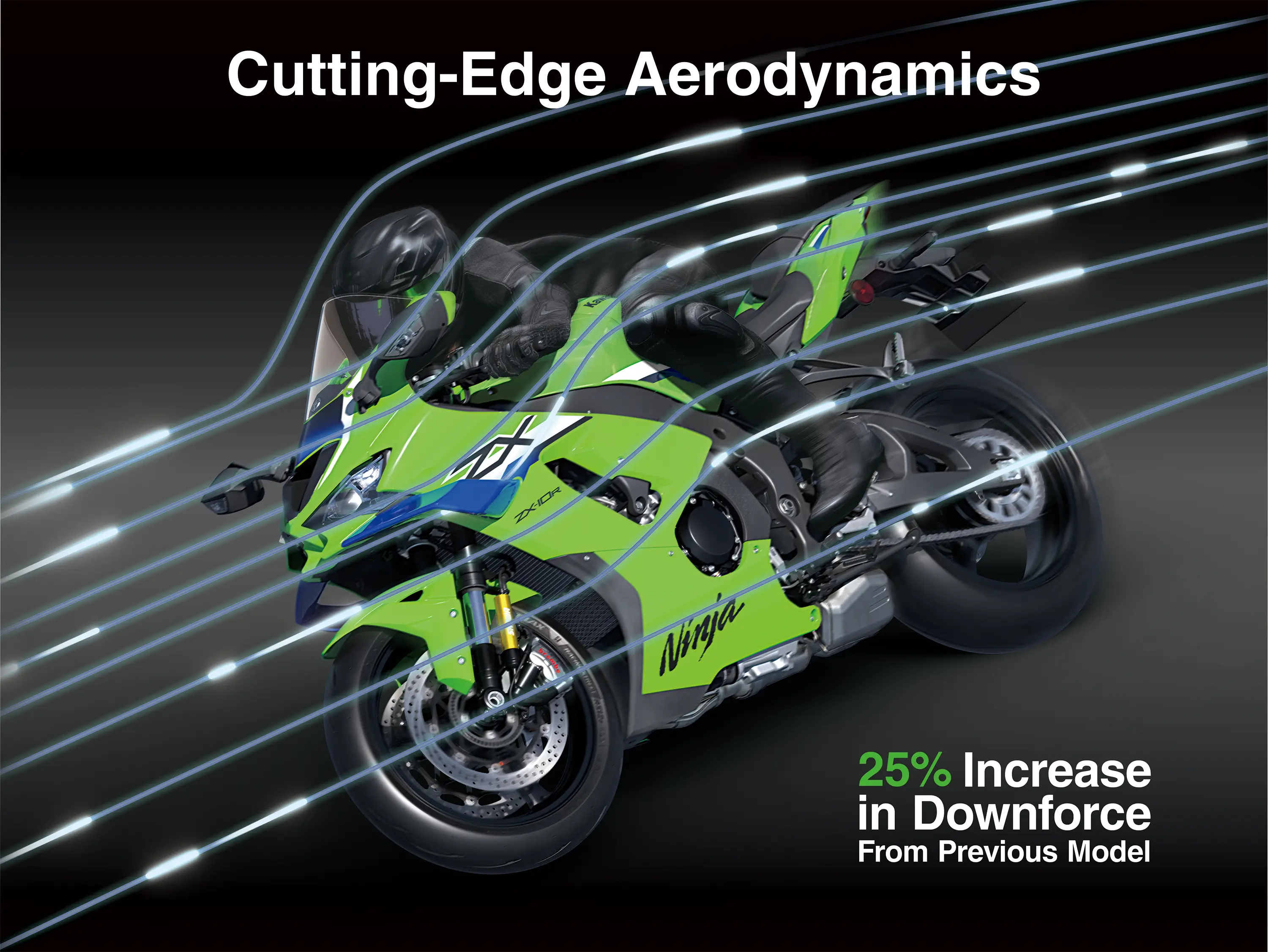 Graphic treatment showing the aerodynamics of a motorcycle.