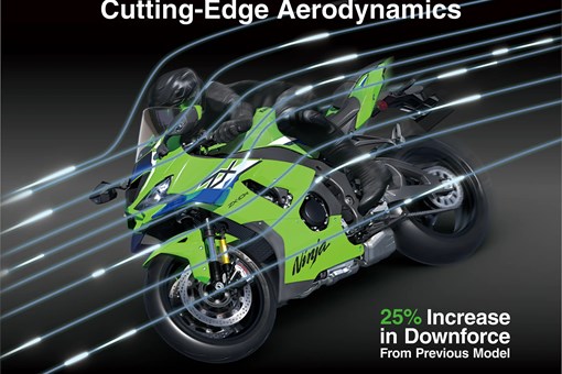 Graphic treatment showing the aerodynamics of a motorcycle. opens in a new window