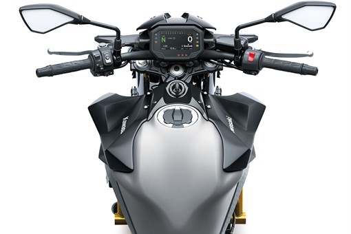 Another rider POV of a motorcycle staged in a white studio background. opens in a new window