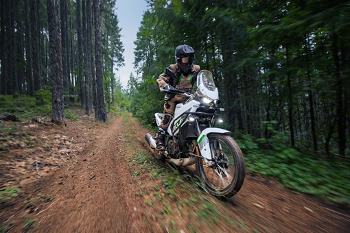Front angle of a person riding a motorcycle off-road. opens in a new window
