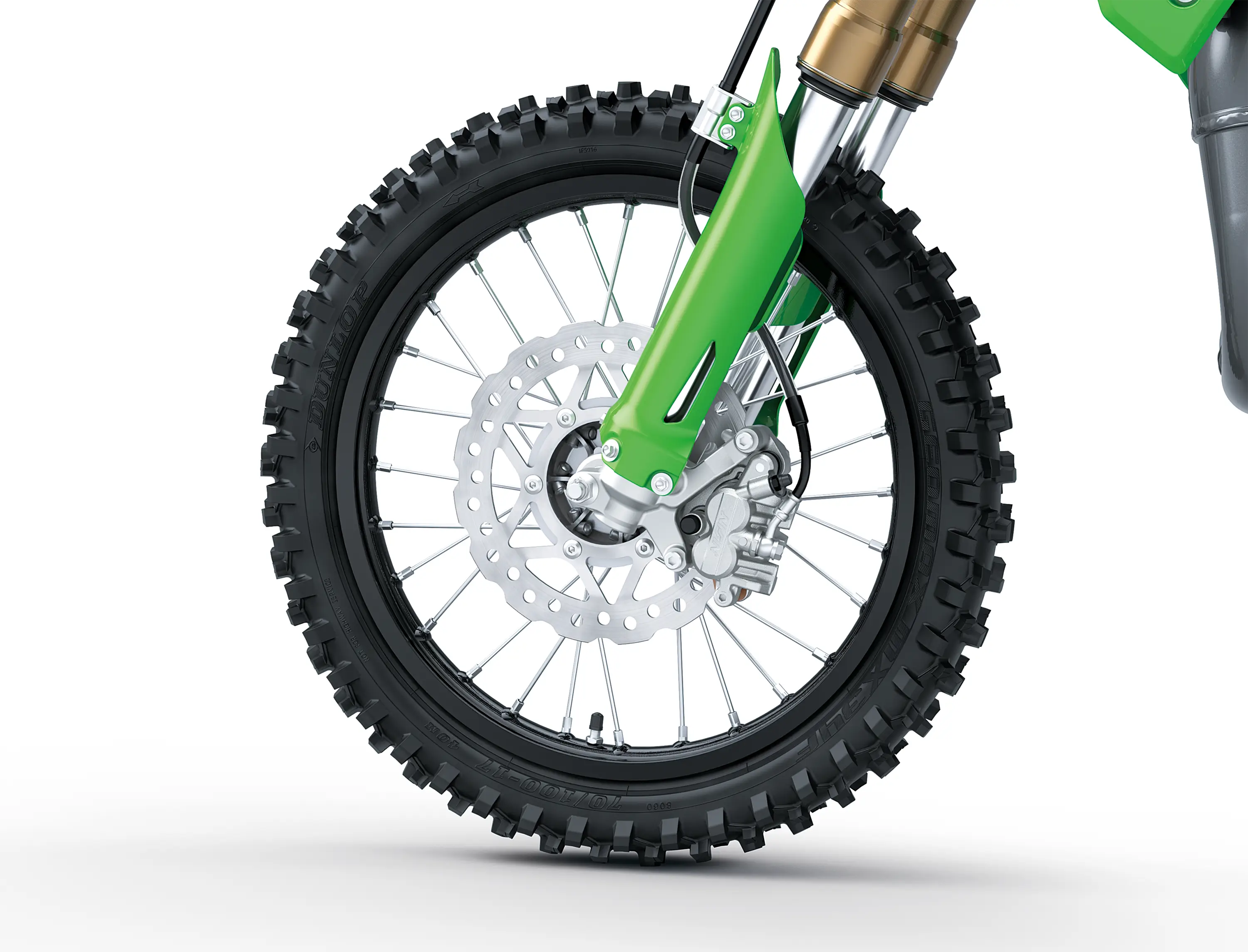 Front wheel closeup in studio.