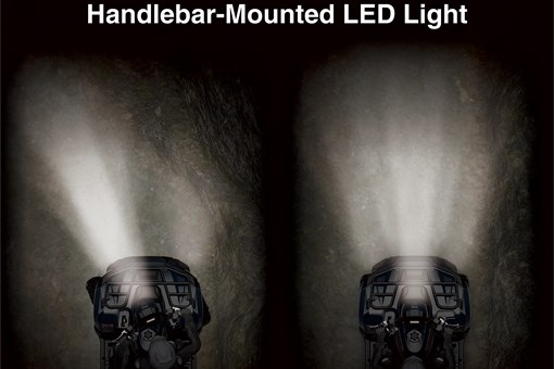 Graphic treatment showing the handlebar-mounted LED light of an ATV. opens in a new window